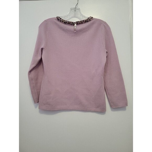 Magaschoni Cashmere Womens Sweater Beaded Trim Lavender Small - Picture 5 of 8